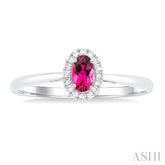 5x3 MM Oval Shape Pink Tourmaline and 1/20 Ctw Single Cut Diamond Halo Semi-Precious Ring in 14K White Gold